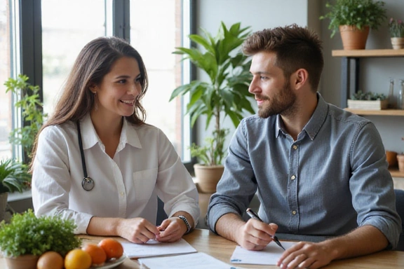 Dietetyk rozmawia z pacjentem o indywidualnych potrzebach żywieniowych